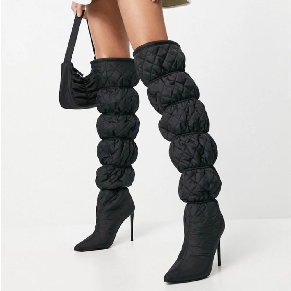 NWOB Steve Madden‎ Silhouette Quilted Over the Knee Black Fabric Boot Size 6M
